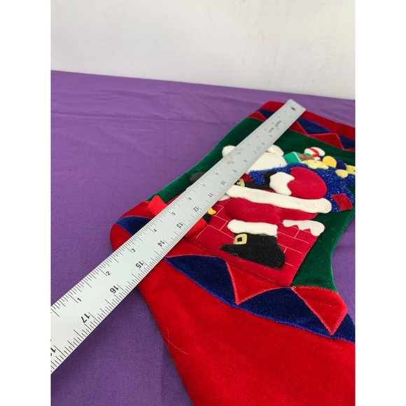 Felted Vintage Christmas stocking handmade Santa Climbing into Chimney - Picture 5 of 12